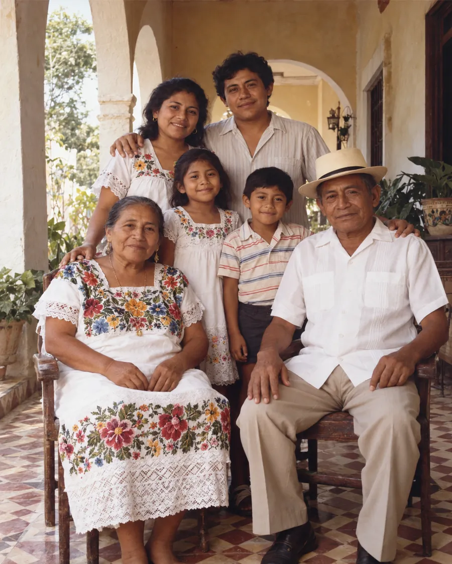 Multi-generation family gathered in a hallway